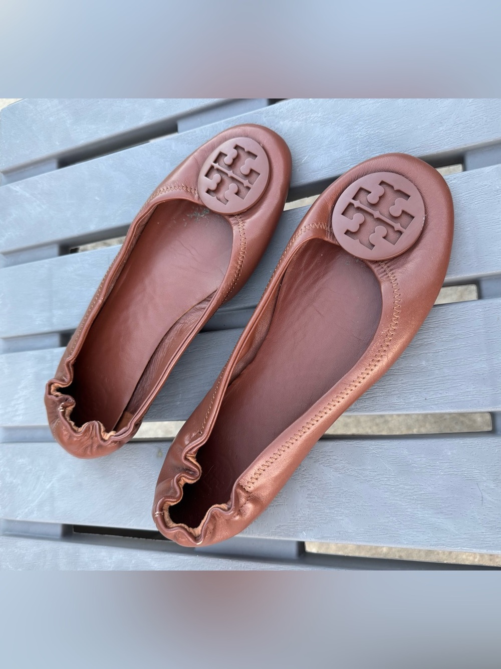 Tory Burch Women’s Brown Leather Minnie Travel Ballet Flats! Size 39 (8.5/9). - Picture 5 of 12